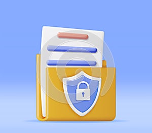 3D Document Folder with Padlock in Shield