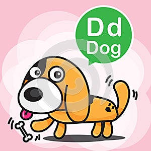 D Dog color cartoon and alphabet for children to learning vector