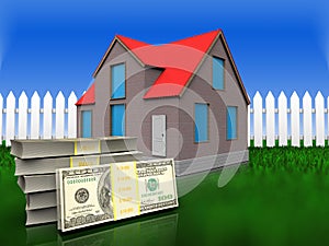 3d dollars over grass and fence