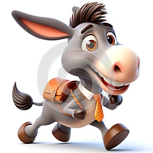 3D donkey funny cartoon. Farm animals. AI generated