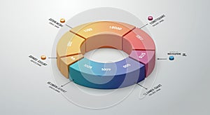 3D donut chart with five segments in different colors: orange, yellow, blue, and red.