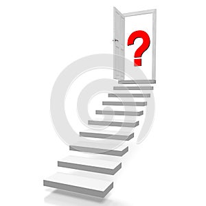 Door, stairs, question mark concept - 3D illustration