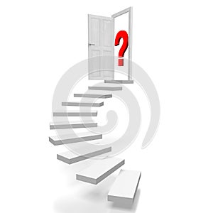 Doors, stairs, question mark concept - 3D illustration