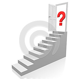 Door, stairs, question mark concept - 3D illustration