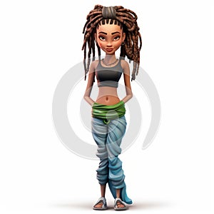 Playful Cartoon Female Figurine With Vibrant Dreadlock Updo Hairstyle photo