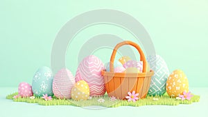 3D Easter Basket with Pastel Eggs