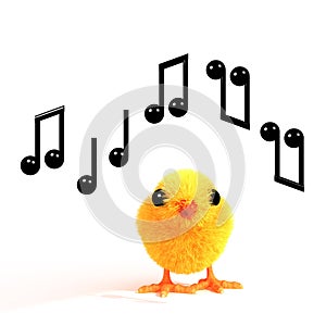 3d Easter chick whistles a tune