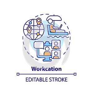 Thin line simple colorful workcation icon concept photo