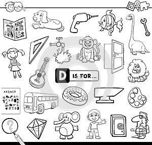 D is for educational task coloring book