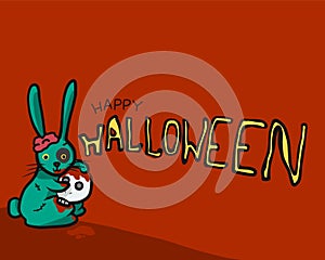 Rabbit zombie Halloween cartoon  illustration