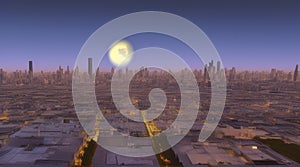 3d effect - city view full moon - ai-generated