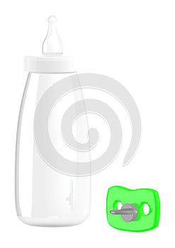 3d empty baby bottle and a pacifier