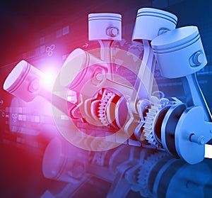 3d engine pistons and cog wheels