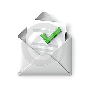 3D envelope with approved document icon isolated on a white background