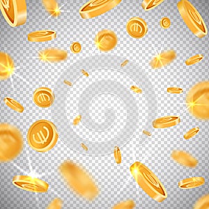 3d euro gold coins explosion in realistic style,big win jackpot game casino concept on transparent background,business