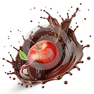 3D explosion of chocolate with red apple fruit
