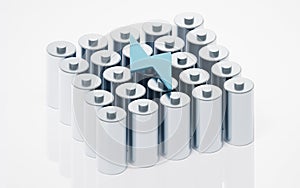 3D fast charge battery on white background, energy technology concept, 3d rendering