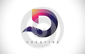D Feather Letter Logo Icon Design With Feather Feathers Creative Look Vector Illustration