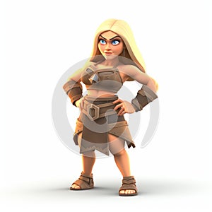 3d Female Clash Of Clans Style Character In Tan Leather Outfit