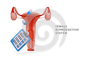 3D female reproductive system, pills, questionnaire. Services of gynecologist