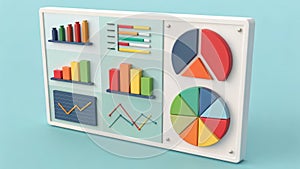 3D Financial Display Panel with Graphs and Charts