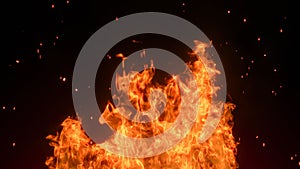 3D fire and Burning embers glowing. Fire Glowing Particles on Black Background