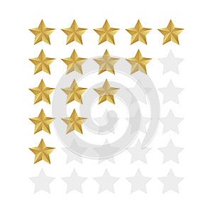 3D five stars rating icon set. Isolated quality rate status level for web or app. Vector illustration