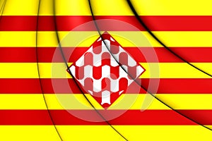 3D Flag of Girona Province, Spain. photo