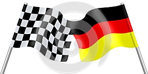 3D Flags of Germany and Checkered isolated on white background photo