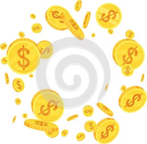 3d flat cartoon golden coins explosion. Flying money.