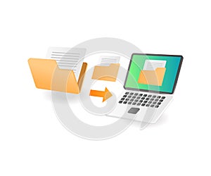 3d flat illustration send data folder to computer