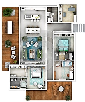 architectural 3d floor plan top