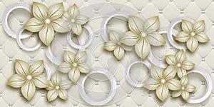 3D flower Living room wallpaper background, High quality circles rendering decorative photomural wallpaper illustration. photo