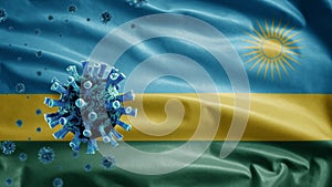 3D, Flu coronavirus floating over Rwandese flag. Rwanda and pandemic Covid 19 photo