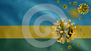 3D, Flu coronavirus floating over Rwandese flag. Rwanda and pandemic Covid 19 photo