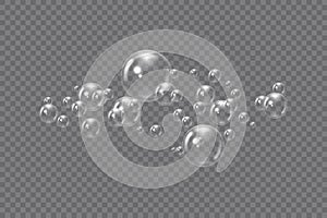 3d Flying transparent Realistic soap bubbles. Vector illustration