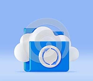 3D Folder in Clouds with File Sync Icon