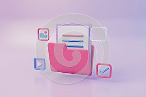 3D Folder with Icons: Organization, Data, and Digital Assets