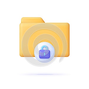 3D Folder with padlock icon. Concept of Business Security, Data Protection and Confidentiality. Safety, Encryption