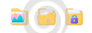 3d folder set for web design. Yellow folder 3d icon. Vector set illustration. 3d vector icon illustration