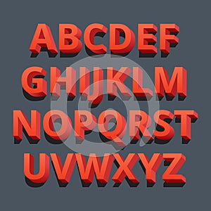 3d font. Three-dimensional alphabet letters. Vector illustration.