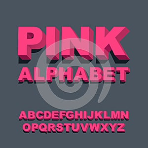 3d font. Three-dimensional pink alphabet letters. Vector illustration.