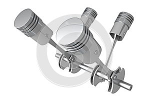 3D four-cylinder car engine, white background