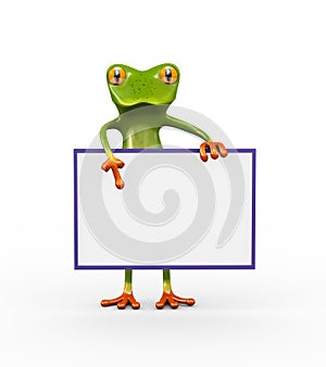 3d frog holding blank empty board