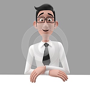 3d funny character, cartoon sympathetic looking business man photo