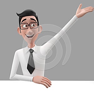 3d funny character, cartoon sympathetic looking business man photo
