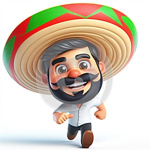 3D funny cute mexican cartoon, with charro hat. AI generated photo