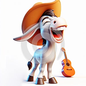 3D funny donkey cartoon singing. Fun animals for children's illustrations. AI generated