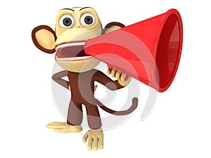 3d funny monkey with huge red loudspeaker photo