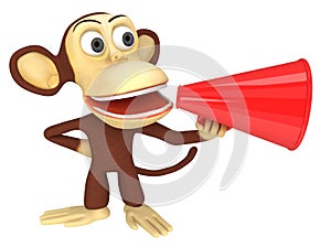 3d funny monkey with huge red loudspeaker photo